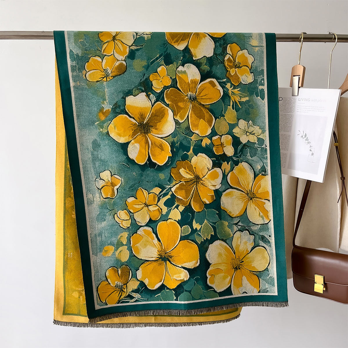 High End Elegant Floral Painted Luxury Winter Shawl for Women