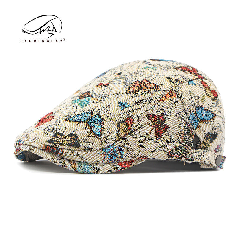 All Season New Butterfly Embroidery Ethnic Style Beret Cap