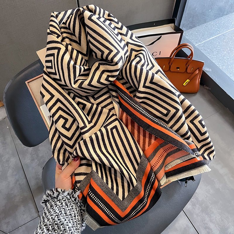 Women's Luxurious Striped Design Winter Pashmina Shawl Scarf