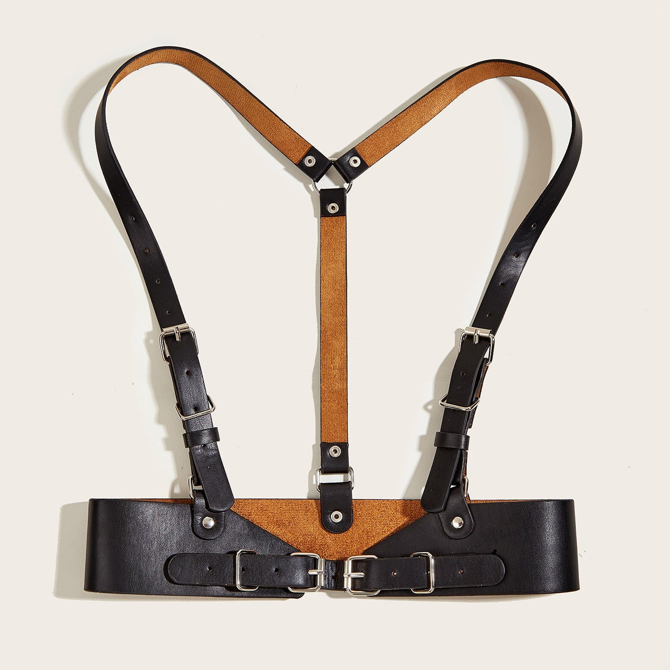 Punk Faux Leather Harness Waist Belt with Adjustable Buckle Straps - Gothic Black