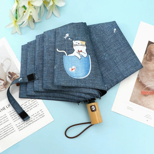 Cute kitten thickened folded small and portable umbrella (ALAUDDIN)
