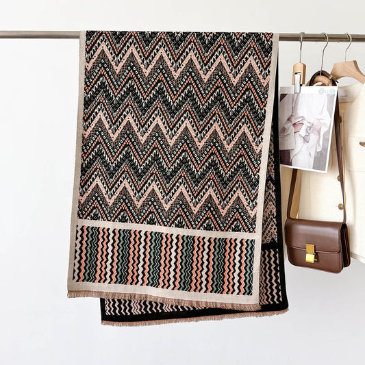 Double-Sided Printed Geometric Zigzag Design Luxury Winter Shawl
