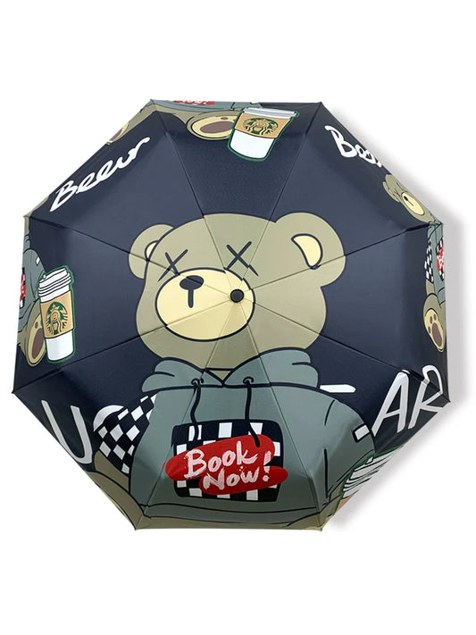 Bear Cartoon-Printed Automatic Folding Umbrella for All Season (ALAUDDIN)