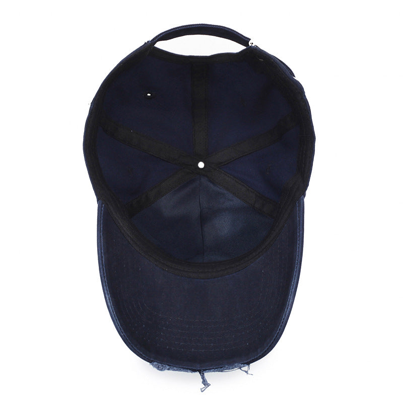 Outdoor Lettered Embroidery Soft Top Ripped Vintage Cap