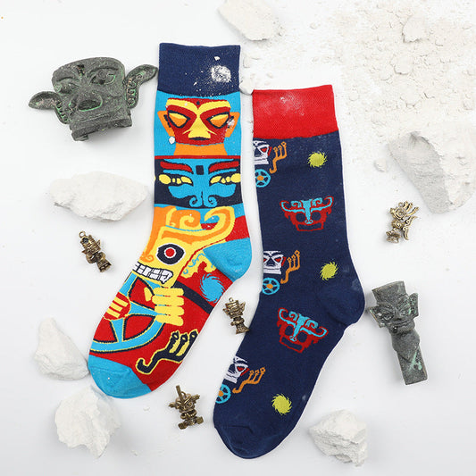Winter mid high tube Asymmetrical Colorful trendy cotton socks
