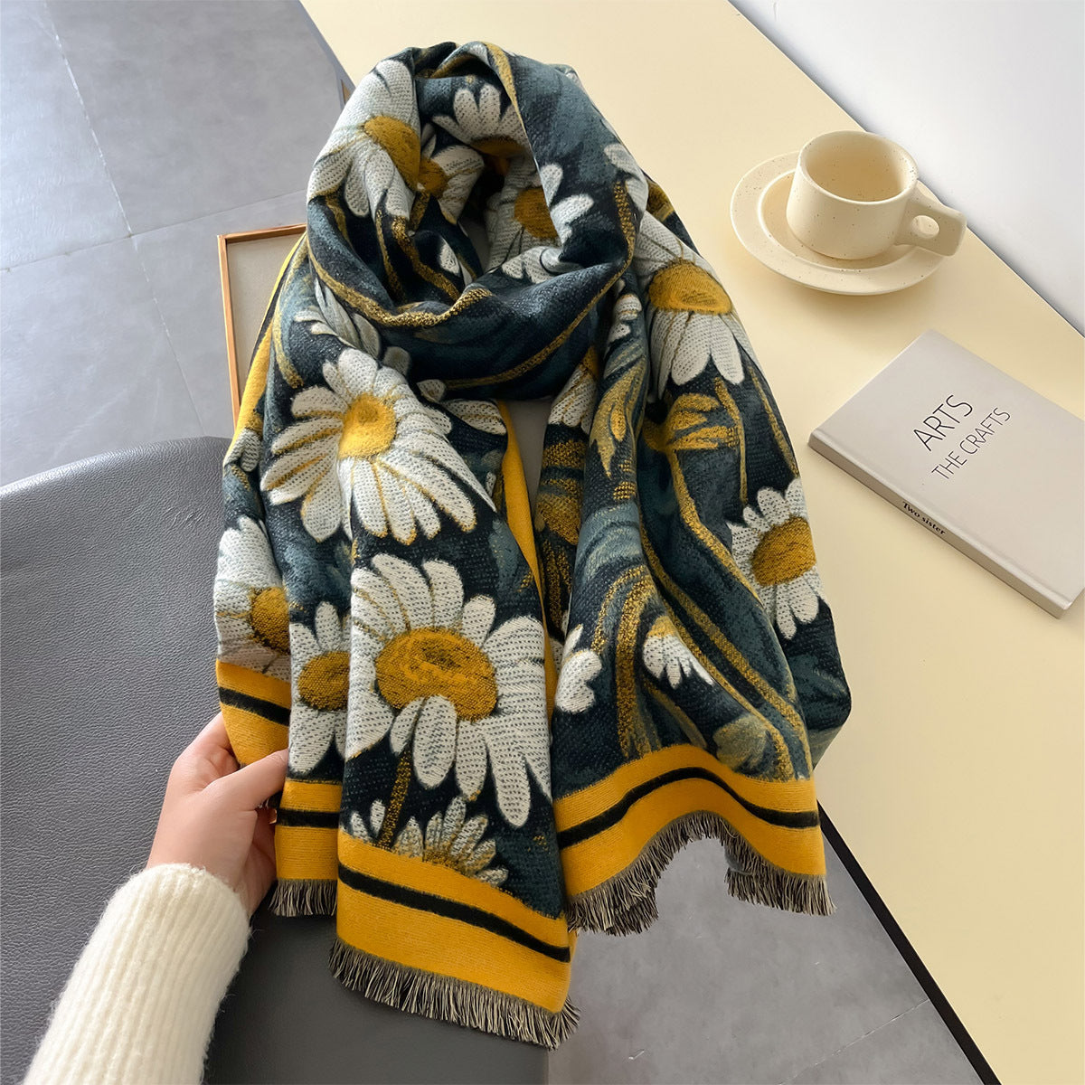 Versatile Floral Design Patterned Luxury Winter Shawl for Women