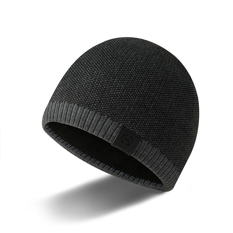 Men's Round-Top Casual Leather Label Warm Fashionable Winter Beanie