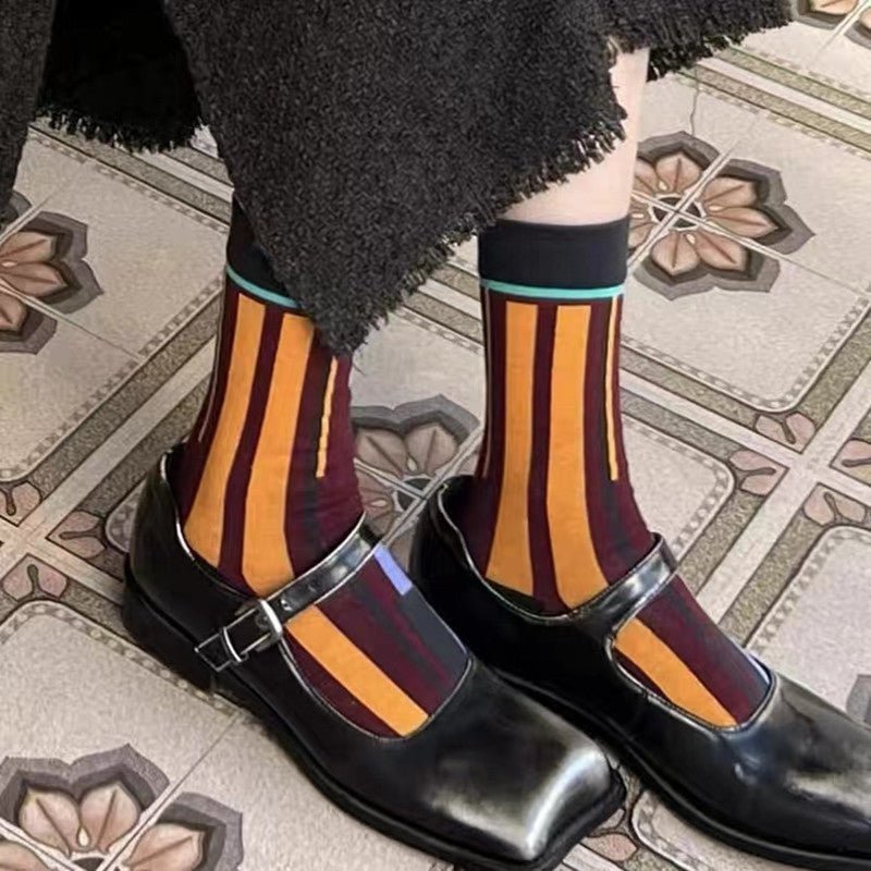 Trendy European Style Mid-tube Color Stitching Cotton socks