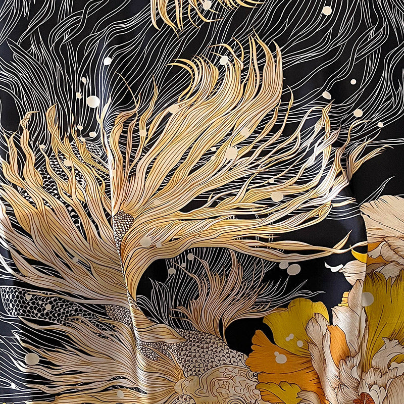 Elegant Floral Design Printed Satin Silk Scarf for Women