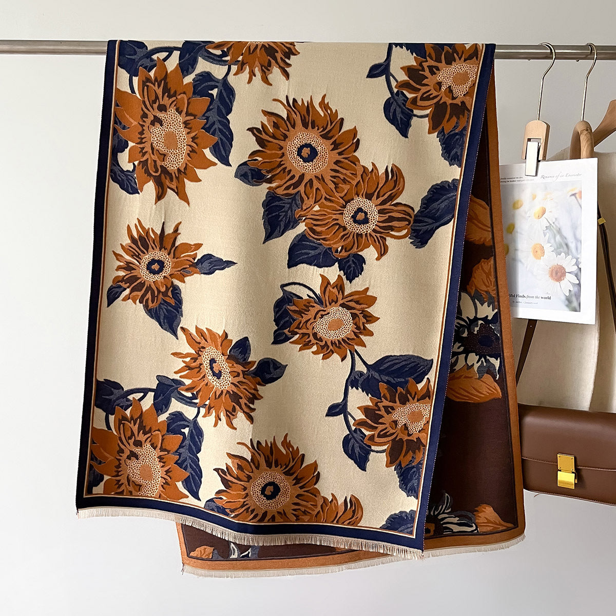 Vintage Style Luxury Floral Design Oil Painting Printed Winter Shawl