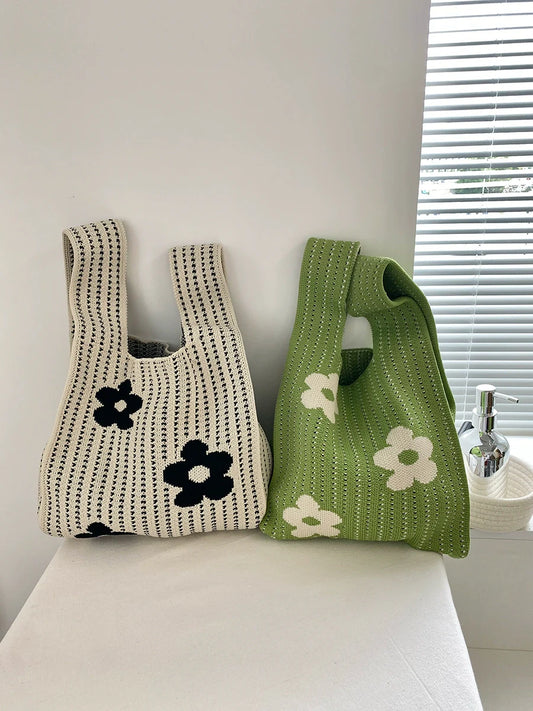 Candy Color Floral Knitted Tote Hand Bag For Women (ALAUDDIN)