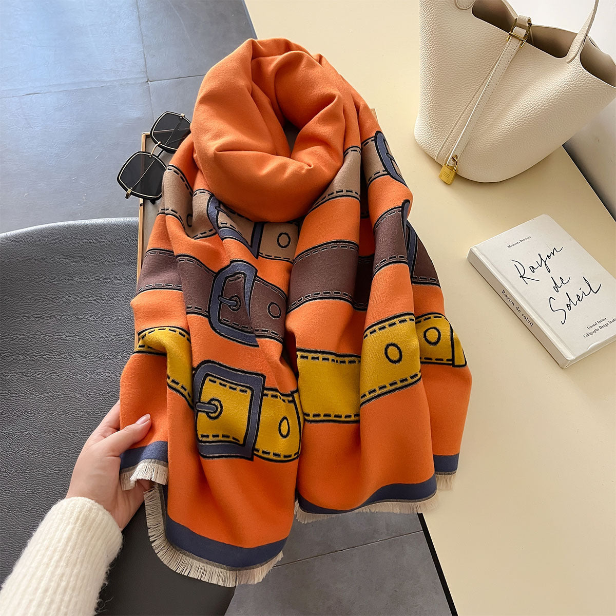 Premium Double-Sided Retro Design Printed Winter Shawl for Women