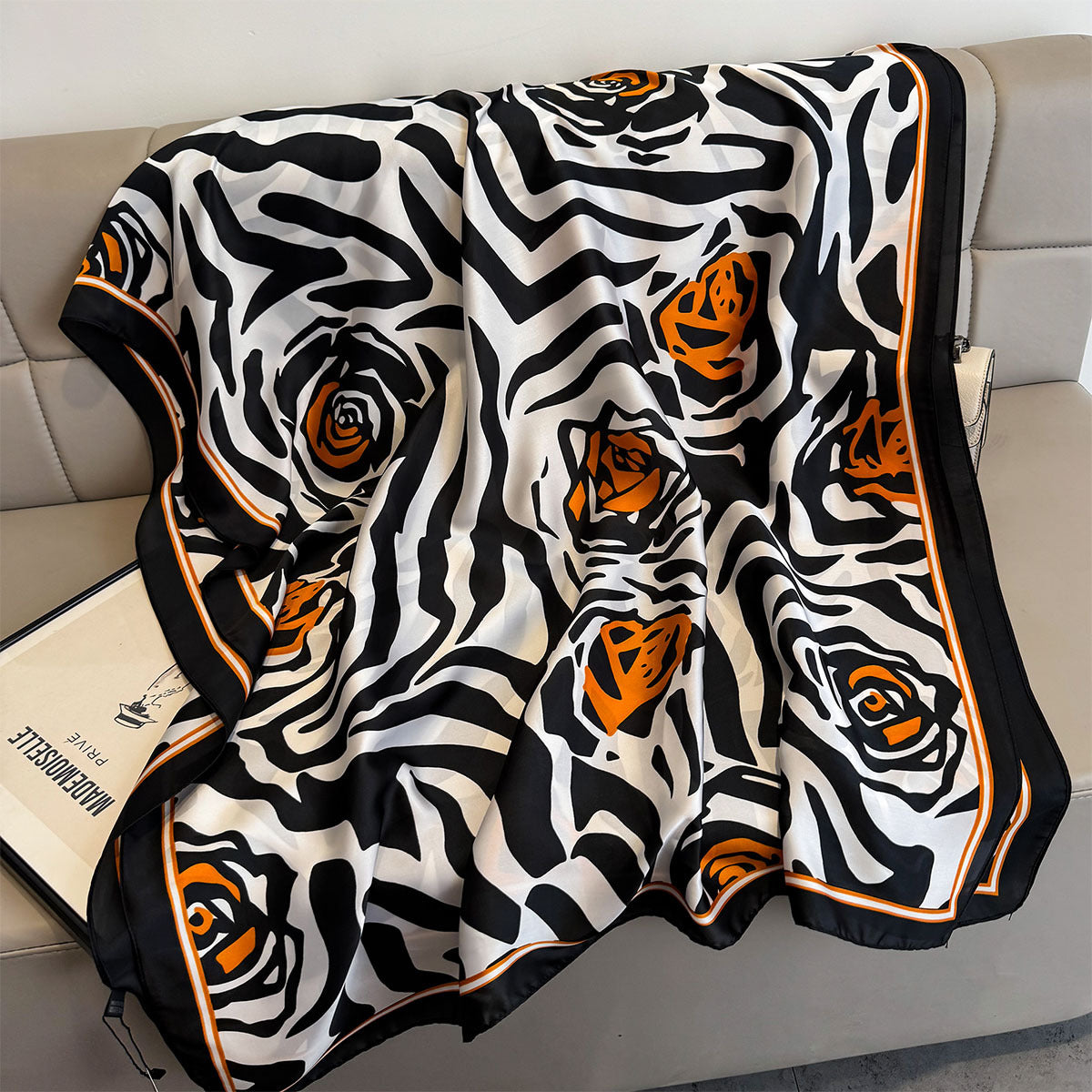 Vibrant Blossoms Floral Satin Silk Scarf for Women