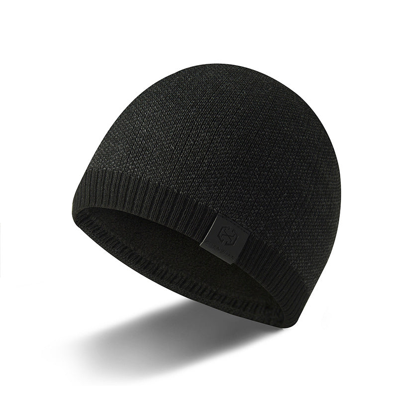 Men's Round-Top Casual Leather Label Warm Fashionable Winter Beanie
