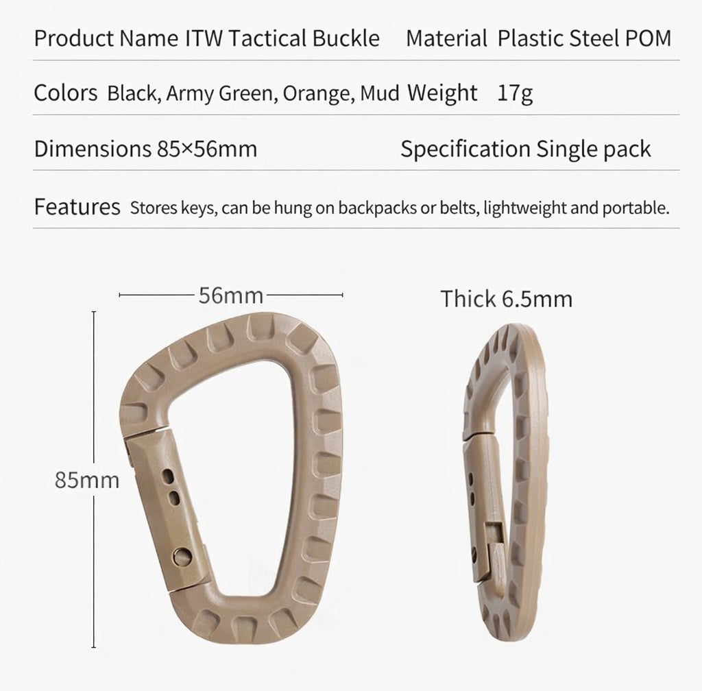ITW Lightweight Tactical D-Type Buckle For Outdoor Climbing Hiking Gear