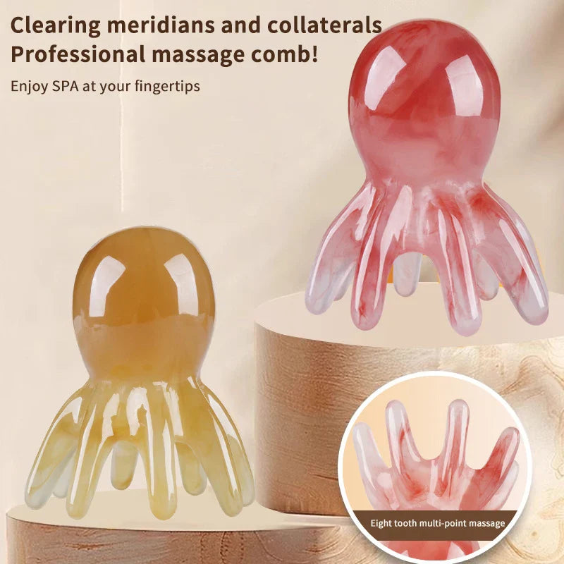 Multifunction Octopus Scalp Massager Meridian Therapy Scraping Hair Comb