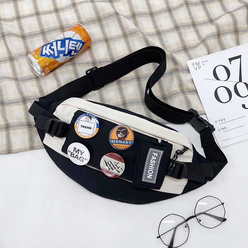 Stylish Crossbody Messenger Chest Bag with Badges & Plush