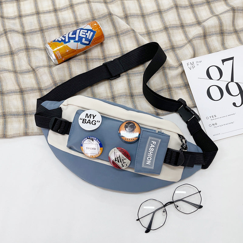 Stylish Crossbody Messenger Chest Bag with Badges & Plush