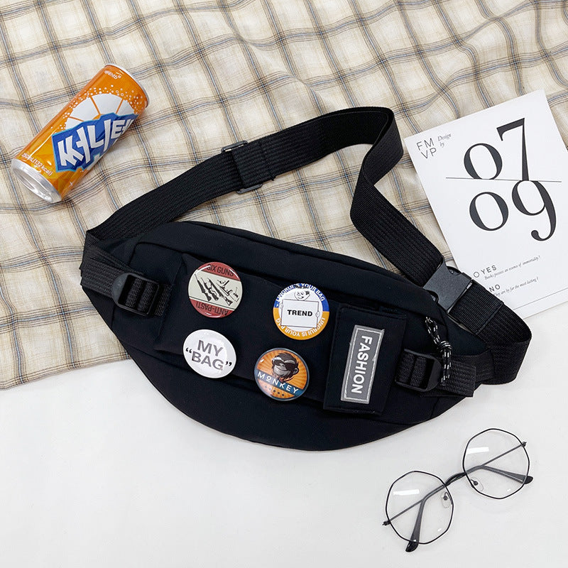 Stylish Crossbody Messenger Chest Bag with Badges & Plush