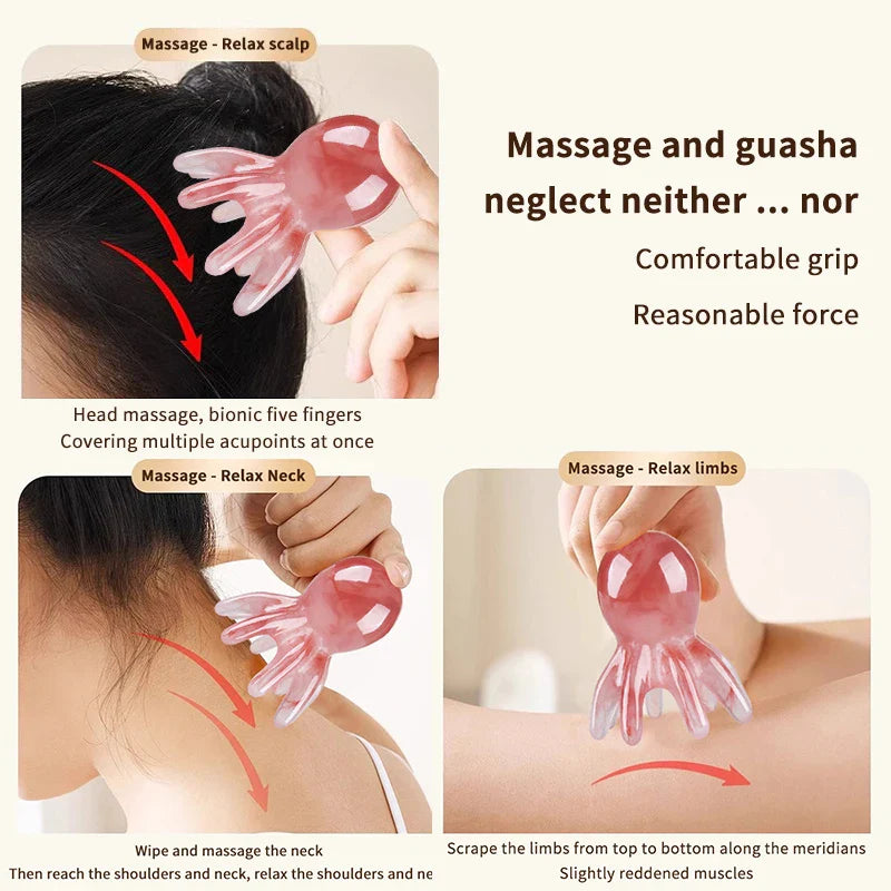 Multifunction Octopus Scalp Massager Meridian Therapy Scraping Hair Comb