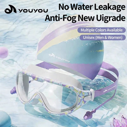 Professional Women's Waterproof Anti Fog Swimming Goggles Set With Cap