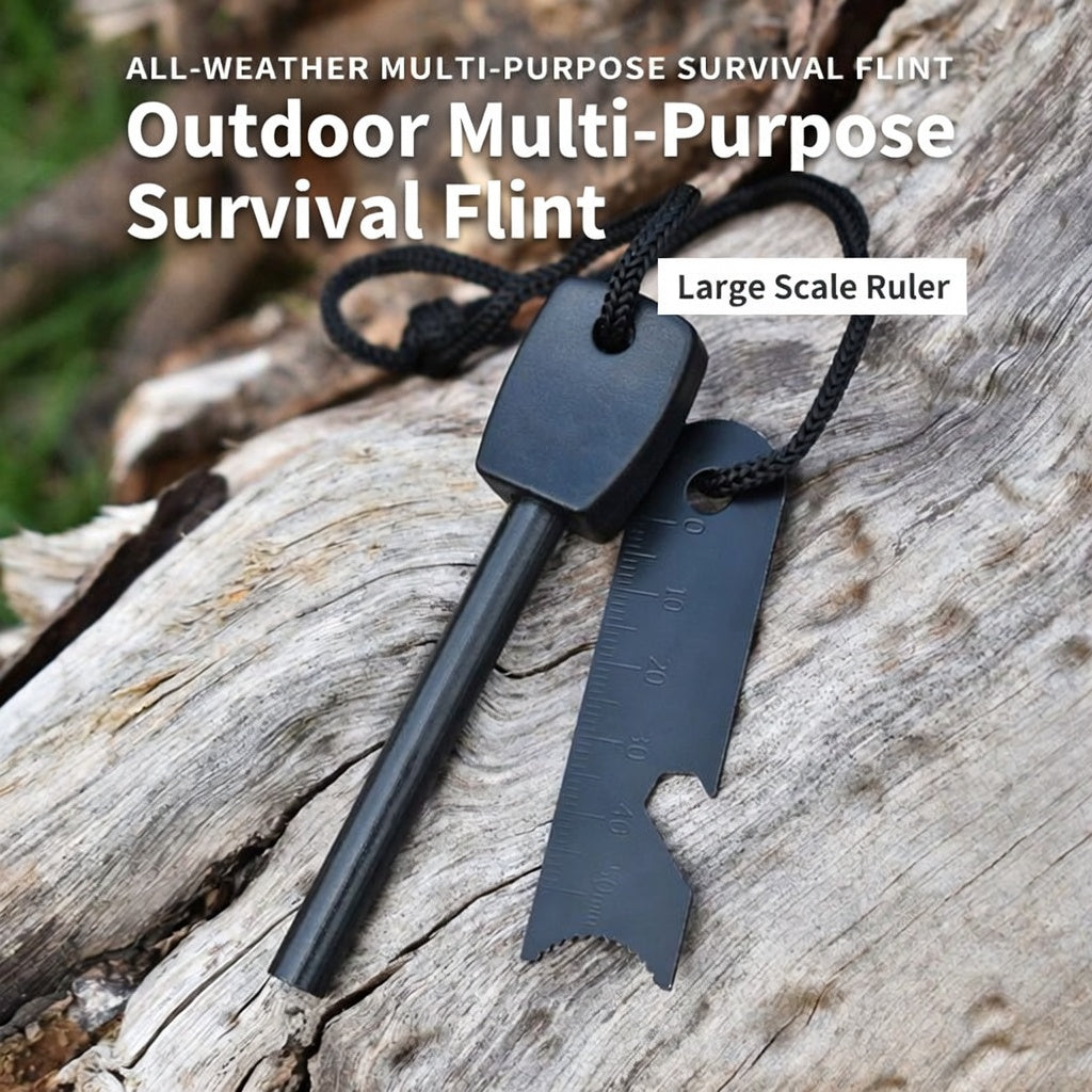 Compact Outdoor Survival Kit With Flint Fire Starter And Whistle