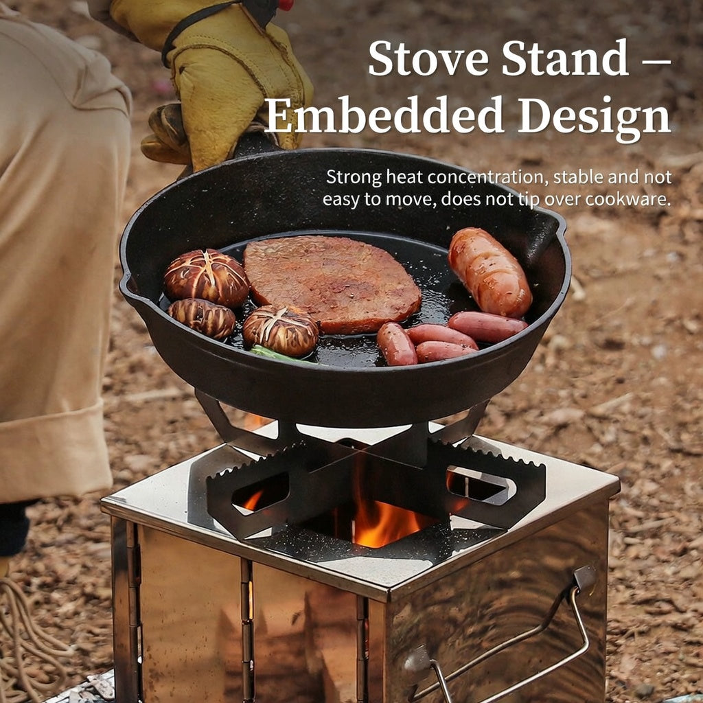 Portable Stainless Steel Folding Firewood Furnace BBQ Grill Camping Gear