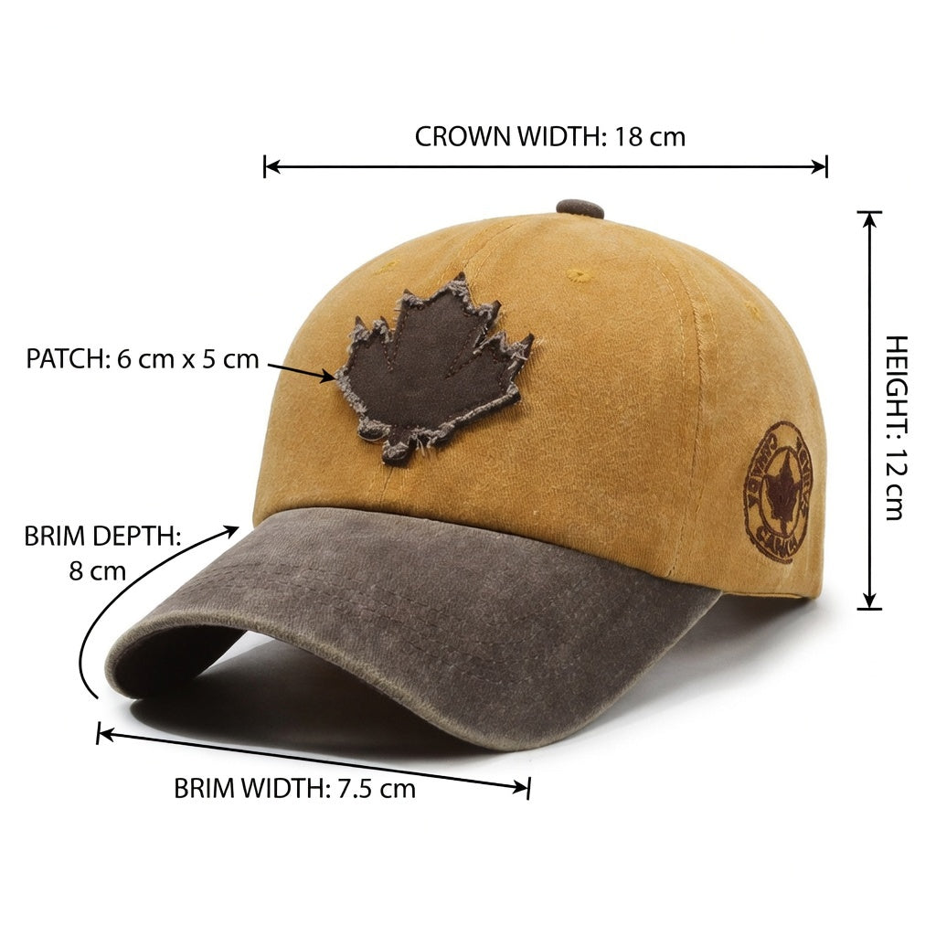 Maple leaf patch washed outdoor cotton baseball cap