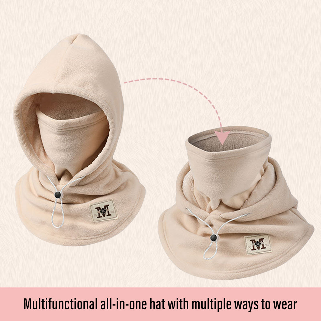 Men's Double Layered Thick Fleece, Ear and Neck Protection Pullover Hat