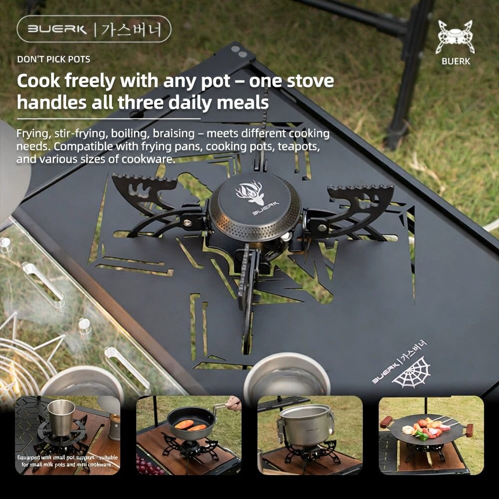 BUERK Portable Camping Gas Stove Windproof Outdoor Furnace Black Model