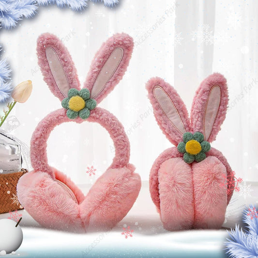 Cold Protection Cute Flower Plush Folding Earmuffs