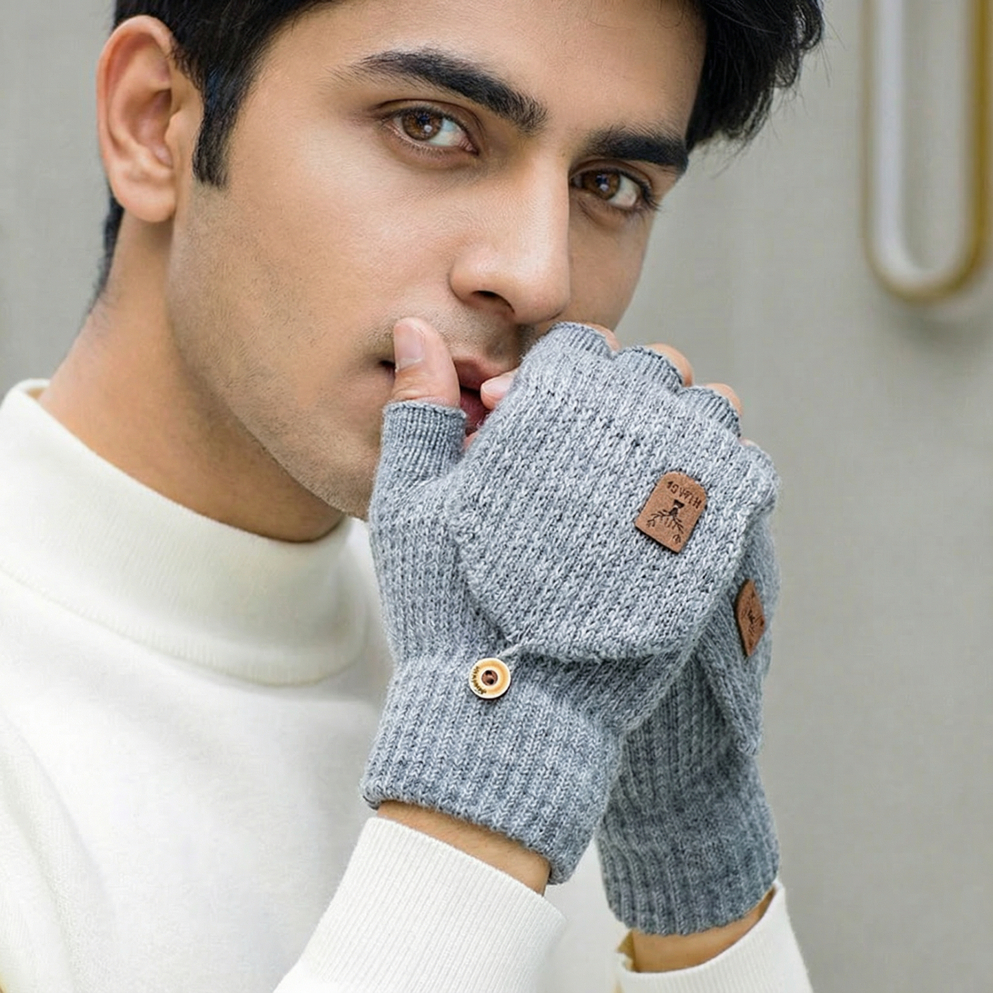 Thick Winter Indoor Hand Warmers Knitted Half Finger Gloves