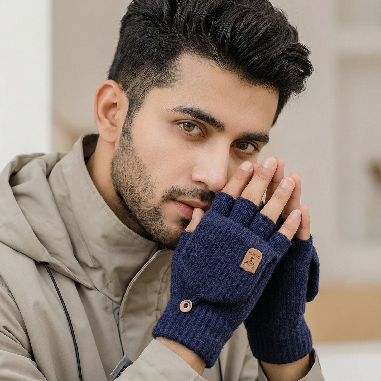 Thick Winter Indoor Hand Warmers Knitted Half Finger Gloves