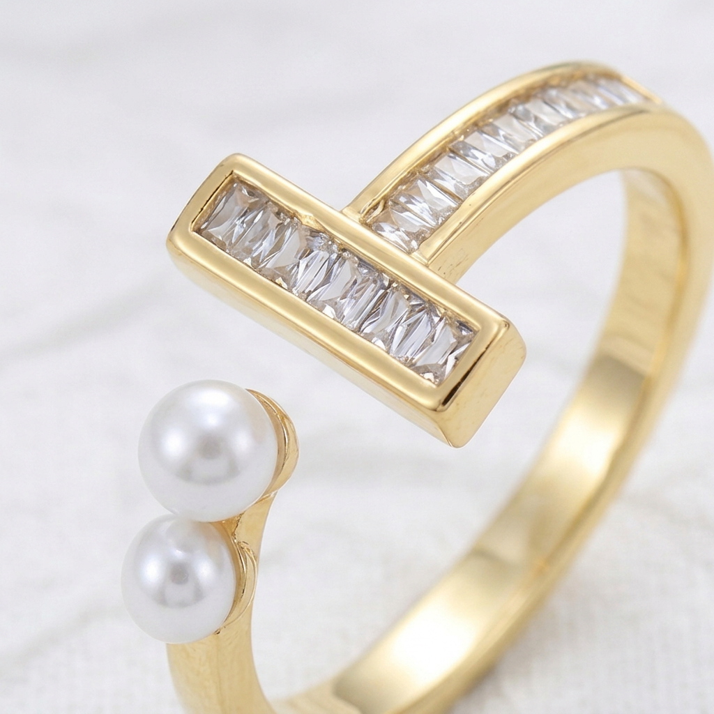 Sophisticated Geometric Shell Open Ring