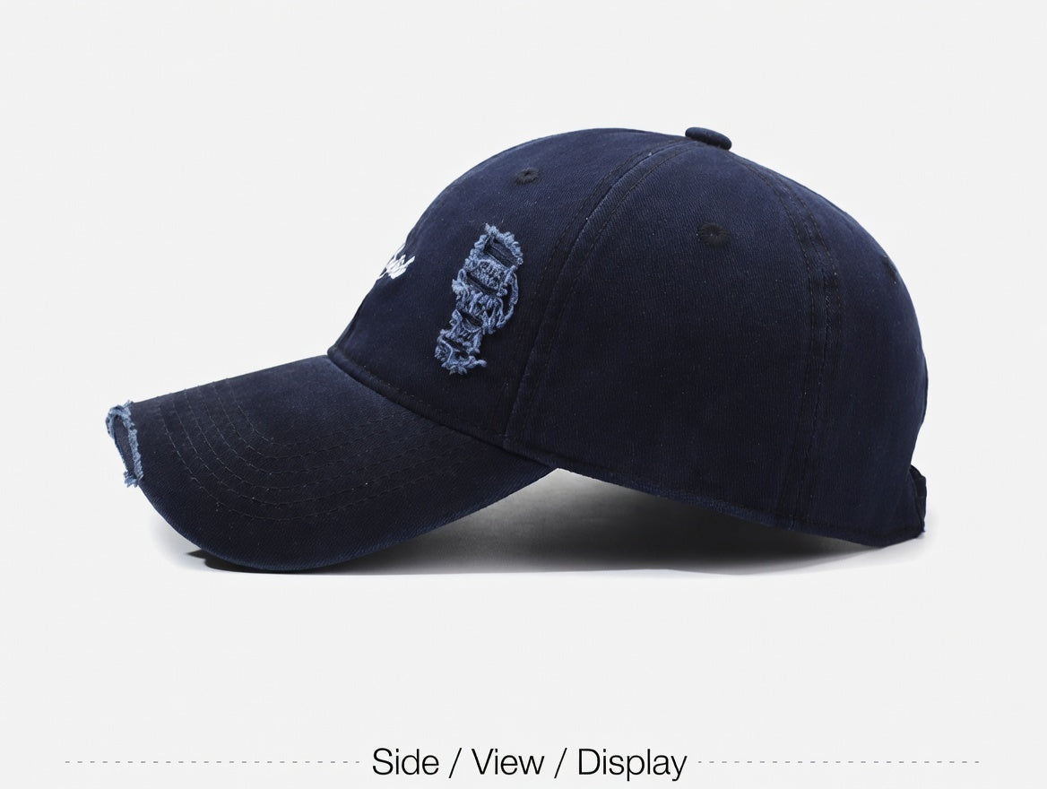 Outdoor Lettered Embroidery Soft Top Ripped Vintage Cap