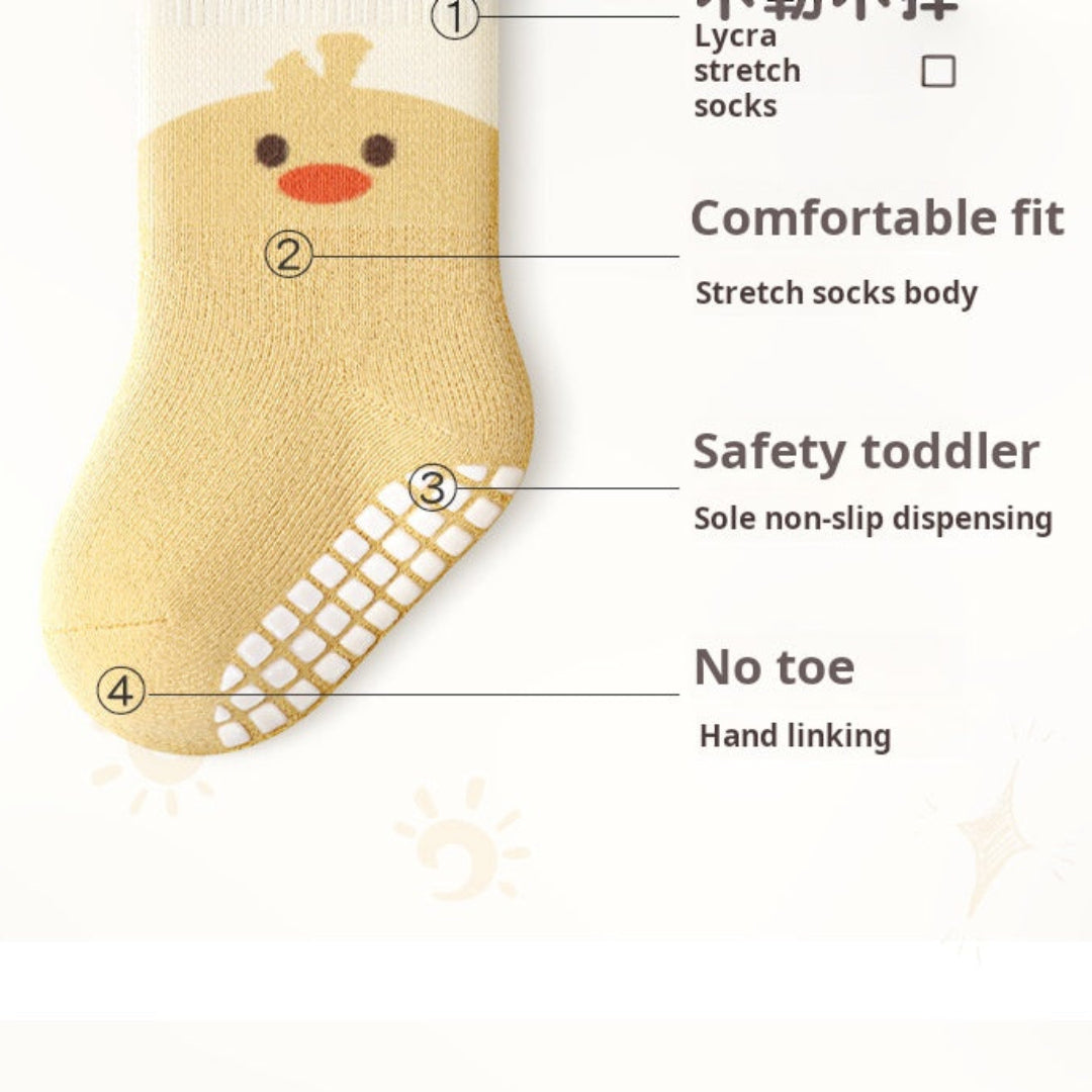 Illustration of a cartoon chick with labeled features on a white background