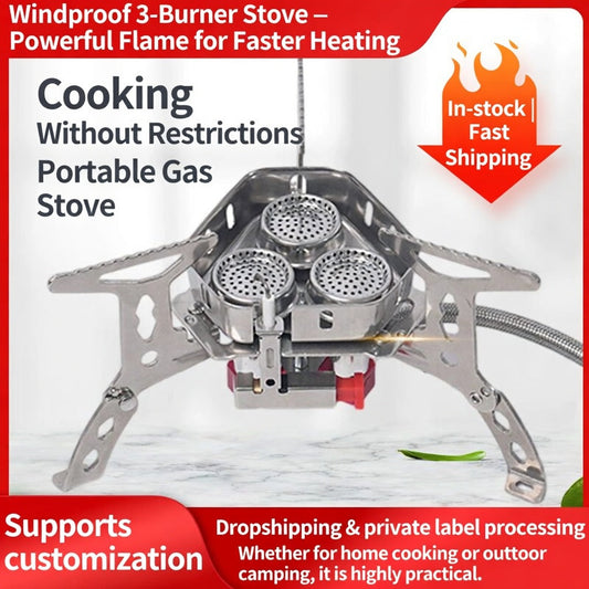 Portable Three Head Camping Stove Windproof Stainless Steel Burner Edition