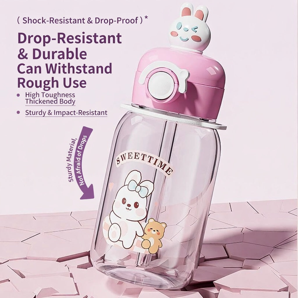 Ou Zhenglang Kids Plastic Straw Cup 600ml Cartoon Strap Design