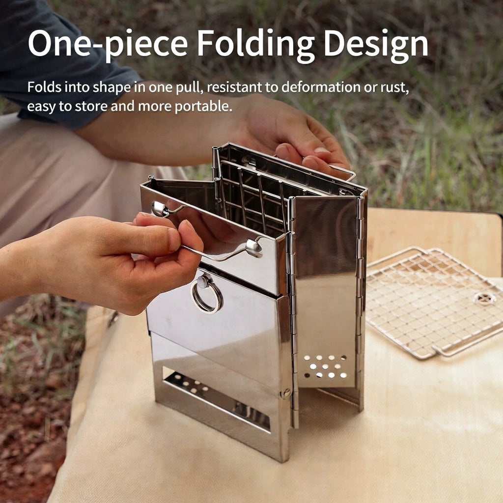 Portable Stainless Steel Folding Firewood Furnace BBQ Grill Camping Gear