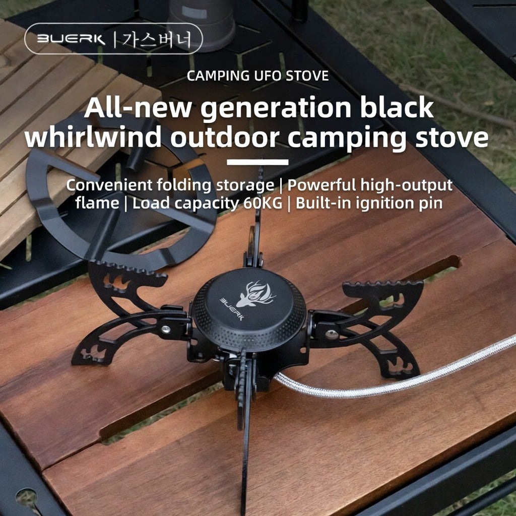 BUERK Portable Camping Gas Stove Windproof Outdoor Furnace Black Model